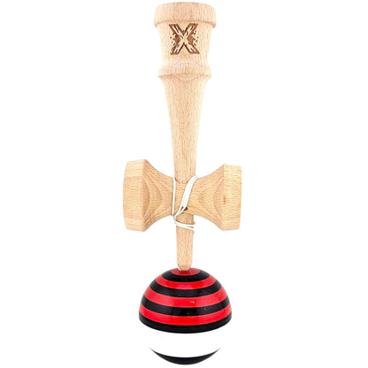 Kendama X Originala, Profesionala, Selexmo, din Lemn, Super Sticky, 18 cm, Rosu/Negru/Alb