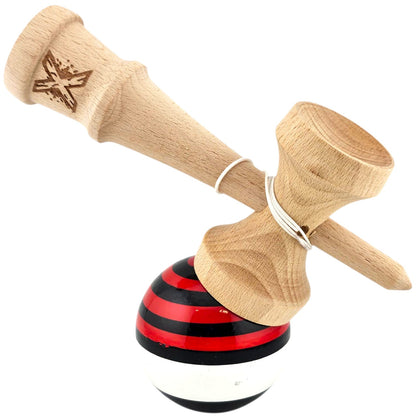 Kendama X Originala, Profesionala, Selexmo, din Lemn, Super Sticky, 18 cm, Rosu/Negru/Alb