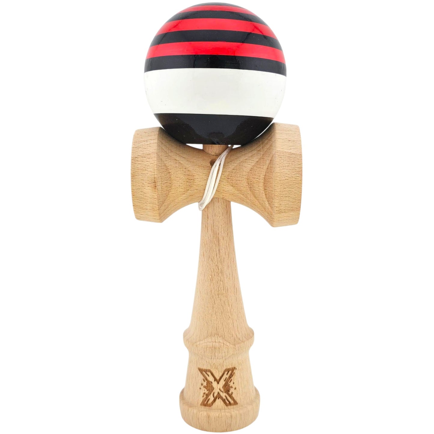 Kendama X Originala, Profesionala, Selexmo, din Lemn, Super Sticky, 18 cm, Rosu/Negru/Alb