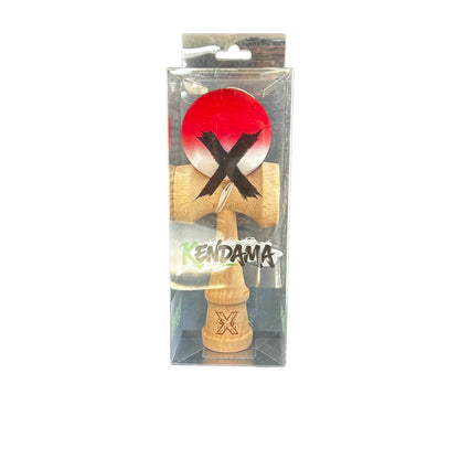 Jucarie Kendama X Originala, Profesionala, Selexmo, din Lemn, Rubber Grip, 18 cm, Rosu/Alb