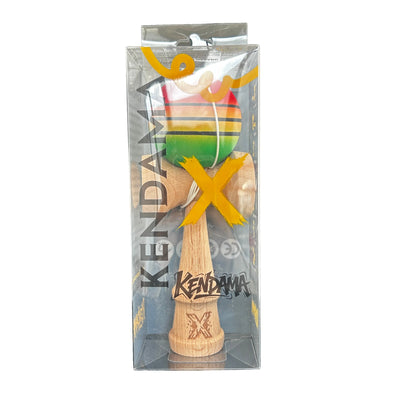 Jucarie Kendama X Originala, Profesionala, Selexmo, din Lemn, Rubber Grip, 18 cm, Rosu/Galben/Verde