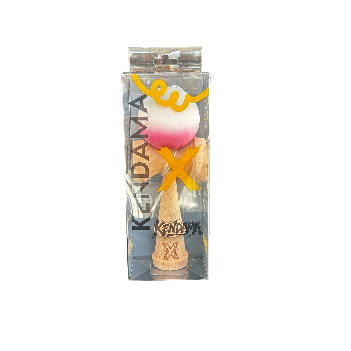 Jucarie Kendama X Originala, Profesionala, Selexmo, din Lemn, Rubber Grip, 18 cm, Roz/Alb/Gri