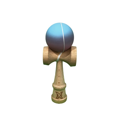 Jucarie Kendama X Originala, Profesionala, Selexmo, din Lemn, Rubber Grip, 18 cm, Roz/Mov/Albastru