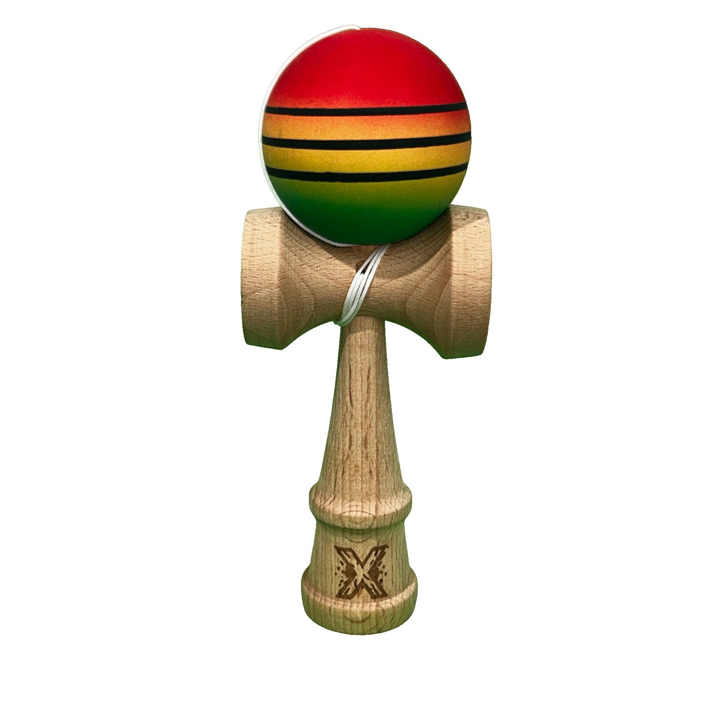 Jucarie Kendama X Originala, Profesionala, Selexmo, din Lemn, Rubber Grip, 18 cm, Rosu/Galben/Verde