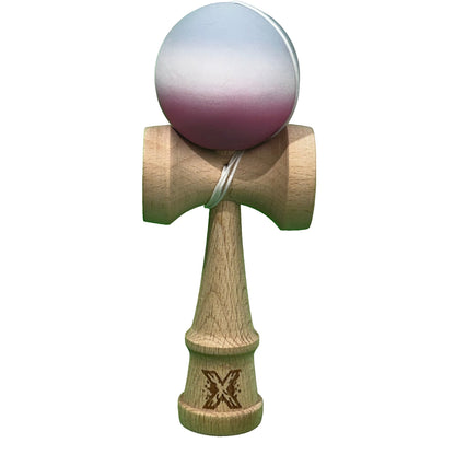 Jucarie Kendama X Originala, Profesionala, Selexmo, din Lemn, Rubber Grip, 18 cm, Roz/Alb/Gri