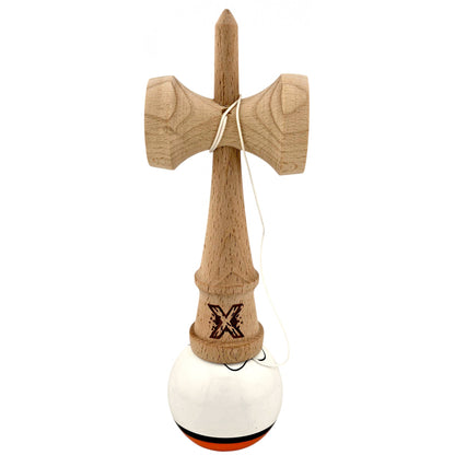 Kendama X Originala, Profesionala, Selexmo, din Lemn, Super Sticky, 18 cm, Alb/Portocaliu