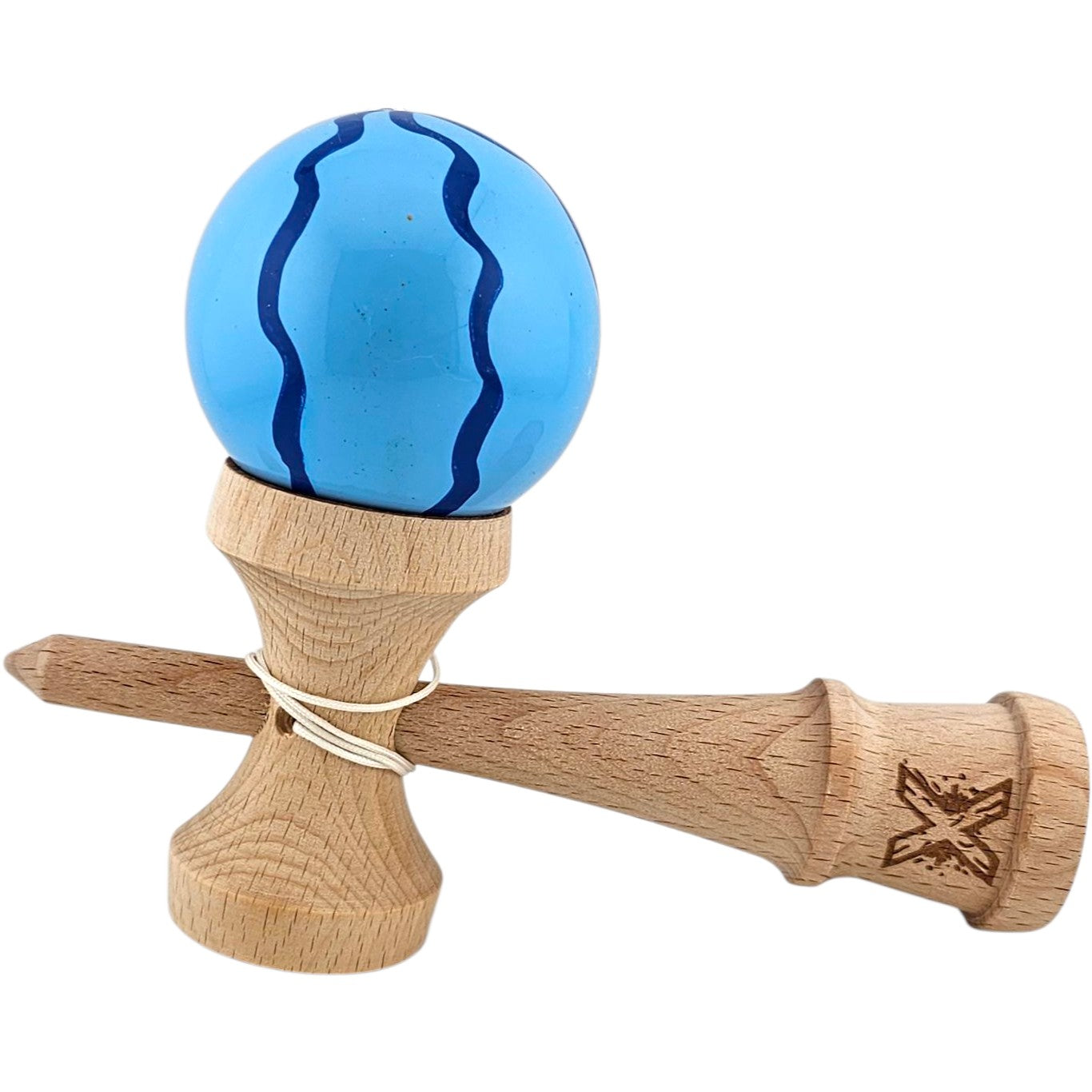 Kendama X Originala, Profesionala, Selexmo, din Lemn, Super Sticky, 18 cm, Albastru