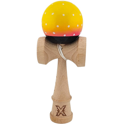 Kendama X Originala, Profesionala, Selexmo, din Lemn, Super Sticky, 18 cm, Galben/Roz/Negru