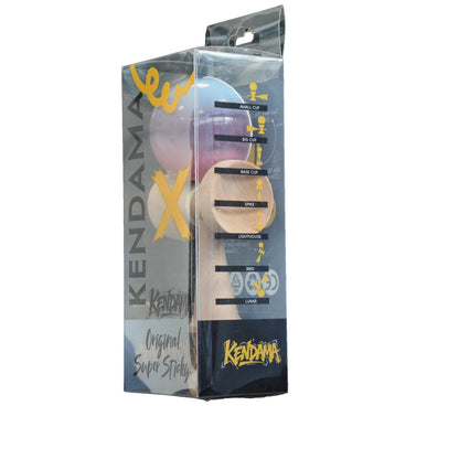 Jucarie Kendama X Originala, Profesionala, Selexmo, Super Sticky din Lemn, 18 cm, Gradient Albastru Deschis/Mov/Roz