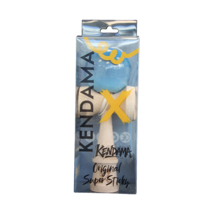 Jucarie Kendama X Originala, Profesionala, Selexmo, Super Sticky din Lemn, 18 cm, Gradient Albastru/Gri/Bleu