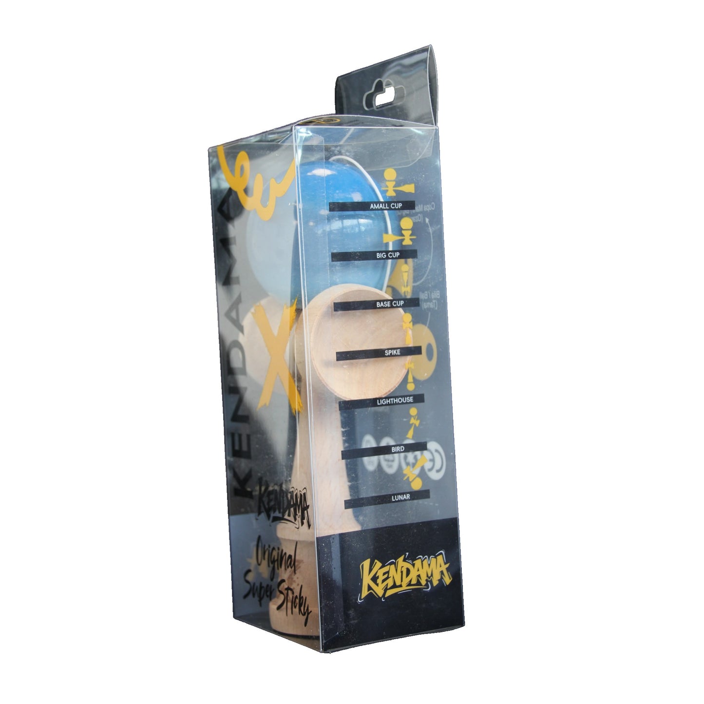 Jucarie Kendama X Originala, Profesionala, Selexmo, Super Sticky din Lemn, 18 cm, Gradient Albastru/Gri/Bleu