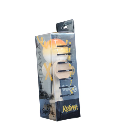 Jucarie Kendama X Originala, Profesionala, Selexmo, Super Sticky din Lemn, 18 cm, Gradient Portocaliu/Galben/Alb