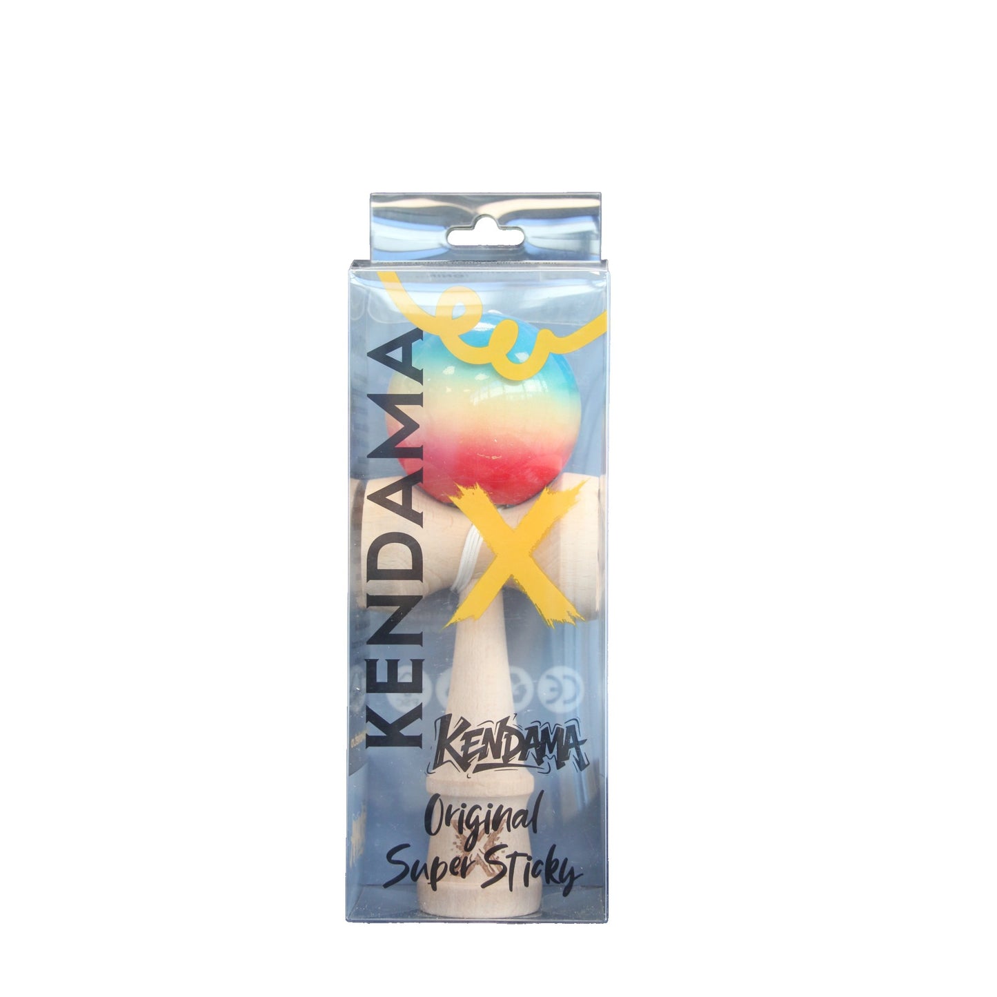 Jucarie Kendama X Originala, Profesionala, Selexmo, Super Sticky din Lemn, 18 cm, Gradient Rosu/Galben/Albastru
