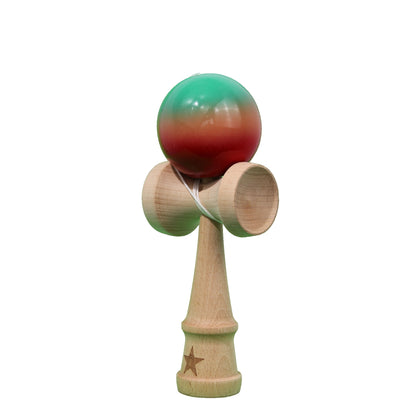 Jucarie Kendama X Originala, Profesionala, Selexmo, Super Sticky din Lemn, 18 cm, Gradient Rosu/Verde