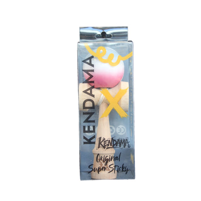 Jucarie  Kendama X Originala, Profesionala, Selexmo, Super Sticky din Lemn, 18 cm, Gradient Roz/Alb/Gri