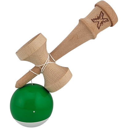 Jucarie Kendama X Originala, Profesionala, Selexmo, Super Sticky din Lemn, 18 cm, pentru Copii si Adulti, Verde inchis/Alb
