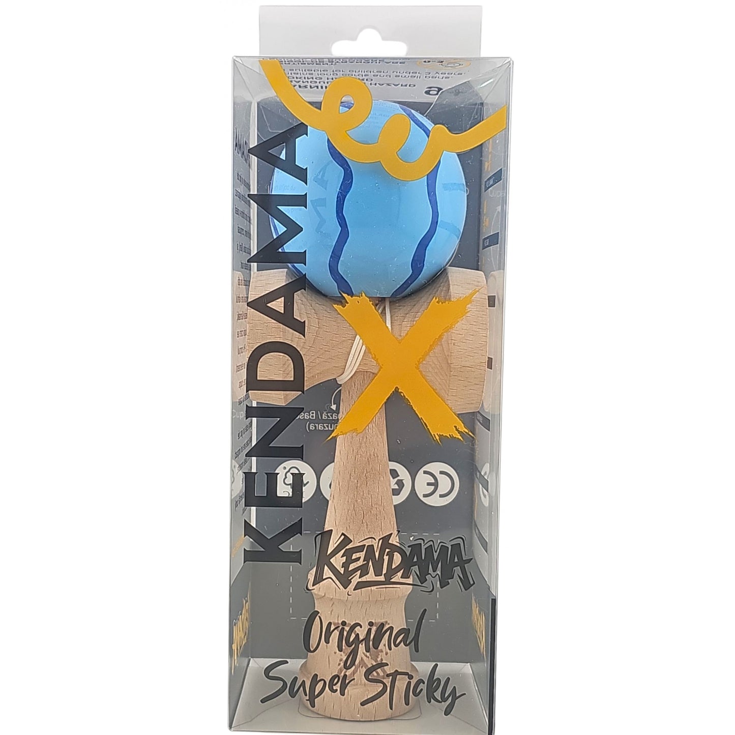 Kendama X Originala, Profesionala, Selexmo, din Lemn, Super Sticky, 18 cm, Albastru
