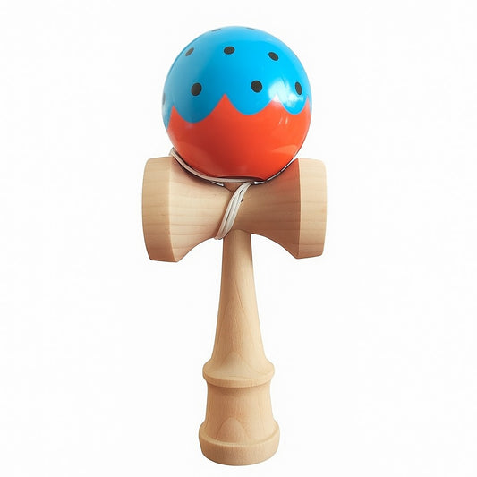 Jucarie Kendama X Originala, Profesionala Limited, Selexmo, din Lemn cu Bila din Invelis SUPER STICK, 18 cm, Joc pentru Copii si Adulti, Albastru/Portocaliu