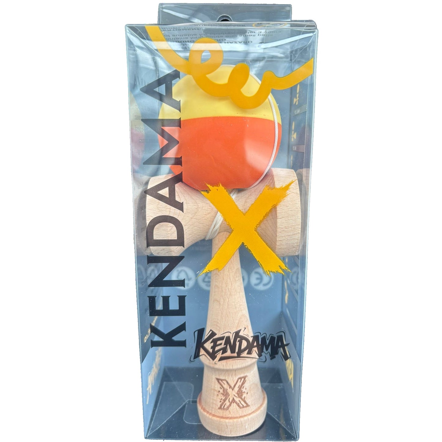 Kendama X Originala, Profesionala, Selexmo, din Lemn, Rubber Grip, 18 cm, Galben/Portocaliu