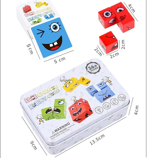 Jucărie Montessori Selexmo, Cub din Lemn, 64 Cartonașe, Clepsidră și Clopoțel, +3 ani, Multicolor
