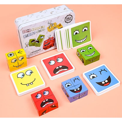 Jucărie Montessori Selexmo, Cub din Lemn, 64 Cartonașe, Clepsidră și Clopoțel, +3 ani, Multicolor
