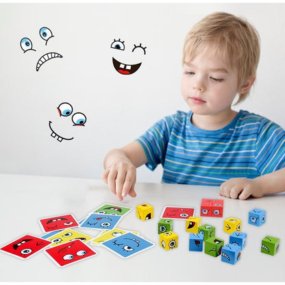 Jucărie Montessori Selexmo, Cub din Lemn, 64 Cartonașe, Clepsidră și Clopoțel, +3 ani, Multicolor