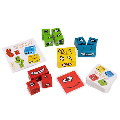 Jucărie Montessori Selexmo, Cub din Lemn, 64 Cartonașe, Clepsidră și Clopoțel, +3 ani, Multicolor