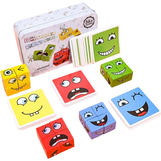 Jucărie Montessori Selexmo, Cub din Lemn, 64 Cartonașe, Clepsidră și Clopoțel, +3 ani, Multicolor