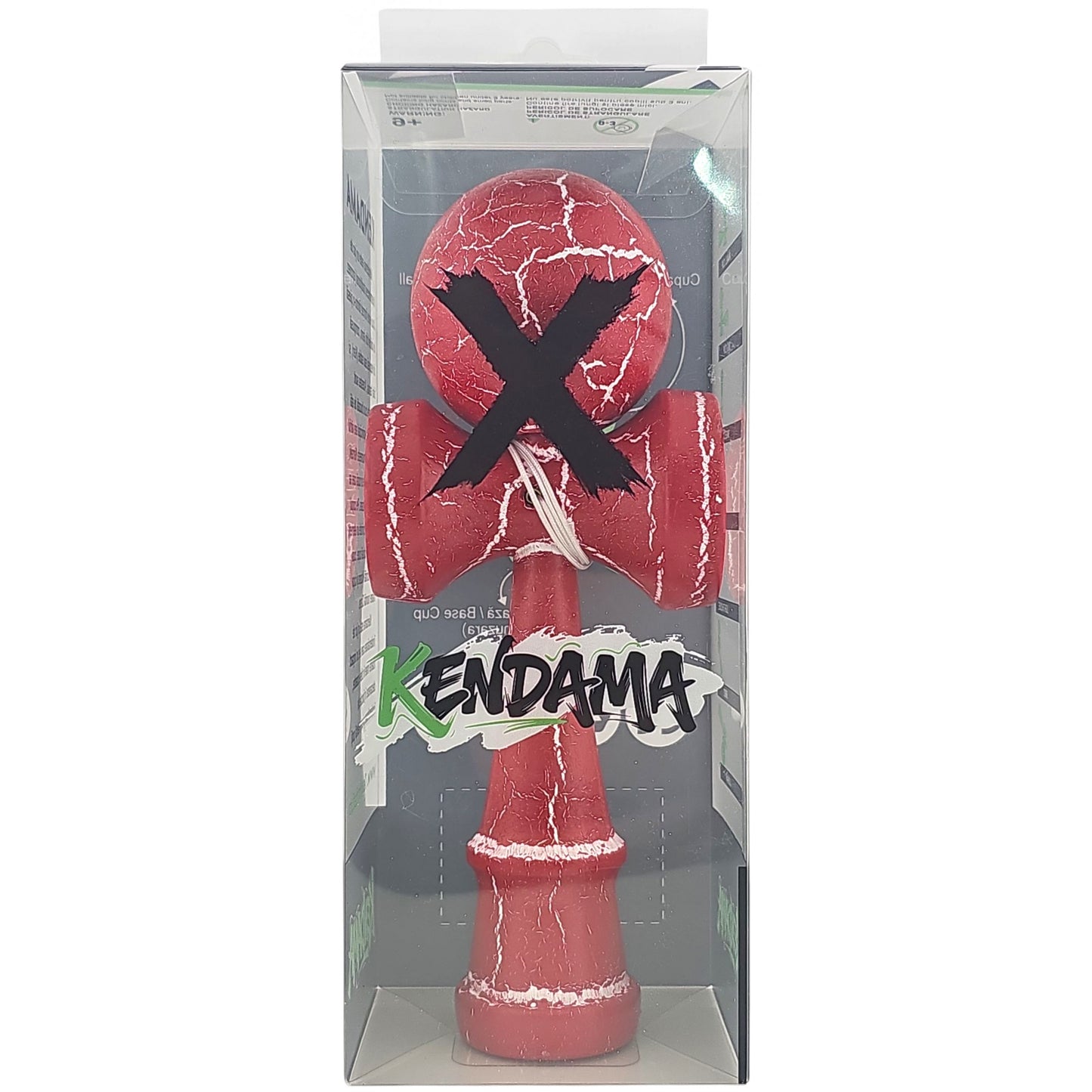 Kendama X Originala, Profesionala, Selexmo, Cracked, din Lemn, 18 cm, Rosu/Alb