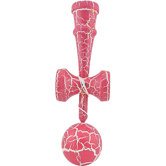 Kendama X Originala, Profesionala, Selexmo, Cracked, din Lemn, 18 cm, Roz Aprins/Alb