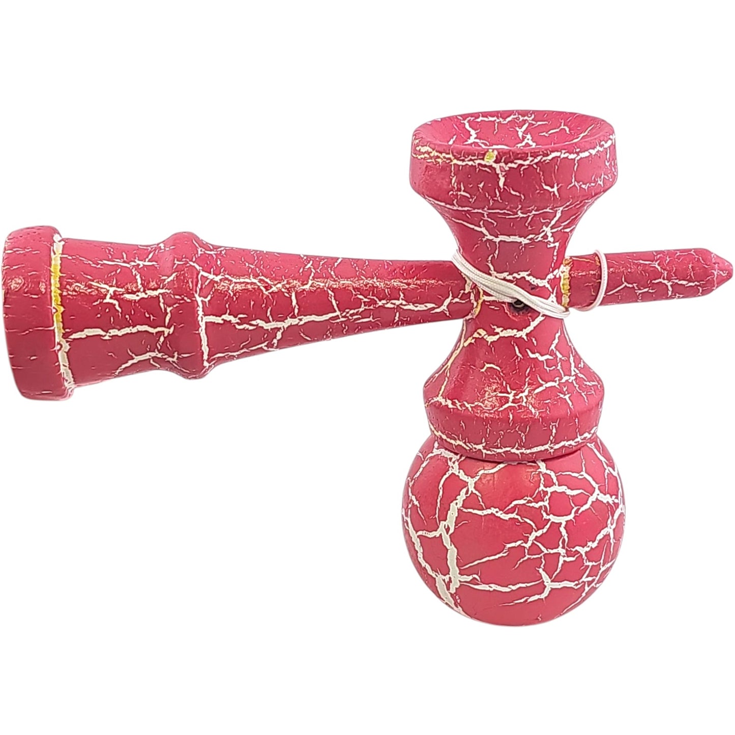 Kendama X Originala, Profesionala, Selexmo, Cracked, din Lemn, 18 cm, Roz Aprins/Alb