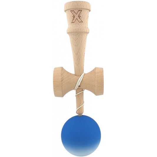 Kendama X Originala, Profesionala, Selexmo, din Lemn, Rubber Grip, 18 cm, Albastru/Alb