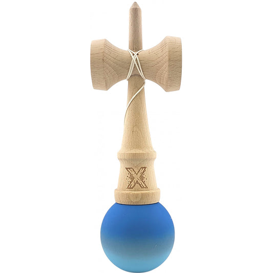 Kendama X Originala, Profesionala, Selexmo, din Lemn, Rubber Grip, 18 cm, Albastru/Alb