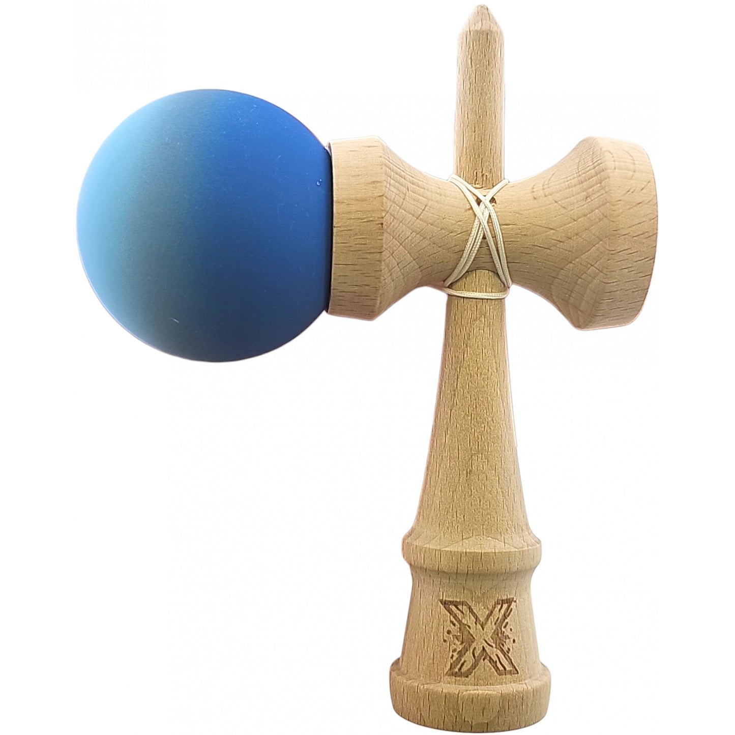 Kendama X Originala, Profesionala, Selexmo, din Lemn, Rubber Grip, 18 cm, Albastru/Alb