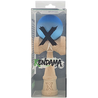 Kendama X Originala, Profesionala, Selexmo, din Lemn, Rubber Grip, 18 cm, Albastru/Alb