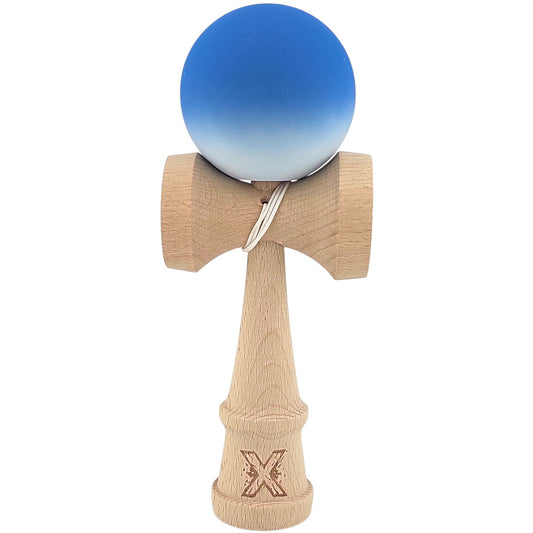 Kendama X Originala, Profesionala, Selexmo, din Lemn, Rubber Grip, 18 cm, Albastru/Alb