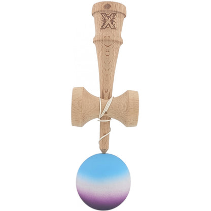 Kendama X Originala, Profesionala, Selexmo, din Lemn, Rubber Grip, 18 cm, Albastru/Alb/Violet 