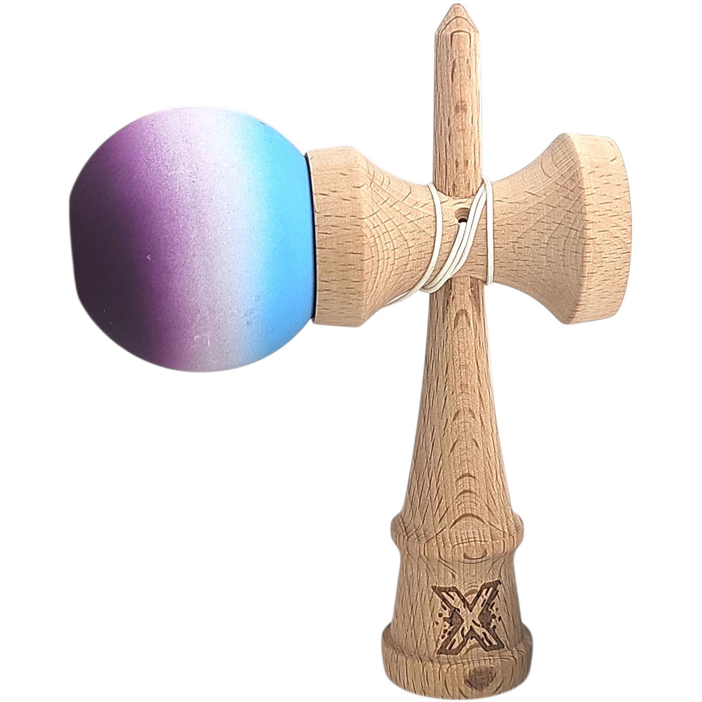 Kendama X Originala, Profesionala, Selexmo, din Lemn, Rubber Grip, 18 cm, Albastru/Alb/Violet 