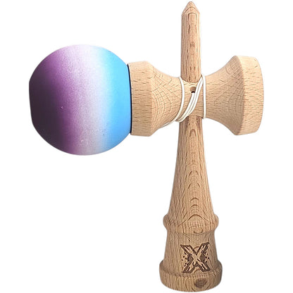 Kendama X Originala, Profesionala, Selexmo, din Lemn, Rubber Grip, 18 cm, Albastru/Alb/Violet 