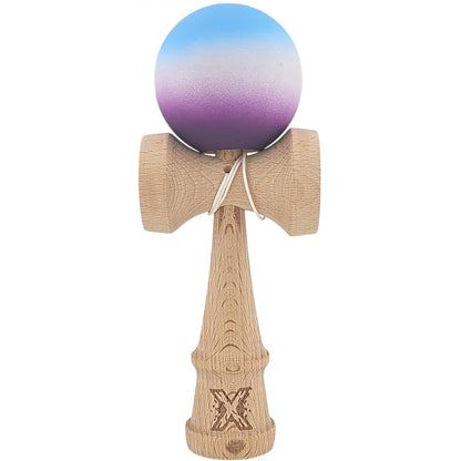 Kendama X Originala, Profesionala, Selexmo, din Lemn, Rubber Grip, 18 cm, Albastru/Alb/Violet 