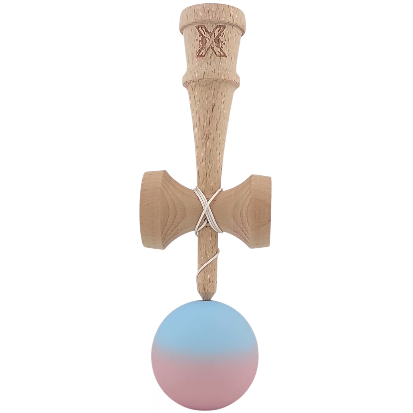 Kendama X Originala, Profesionala, Selexmo, din Lemn, Rubber Grip, 18 cm, Albastru/Lila