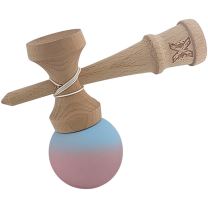Kendama X Originala, Profesionala, Selexmo, din Lemn, Rubber Grip, 18 cm, Albastru/Lila