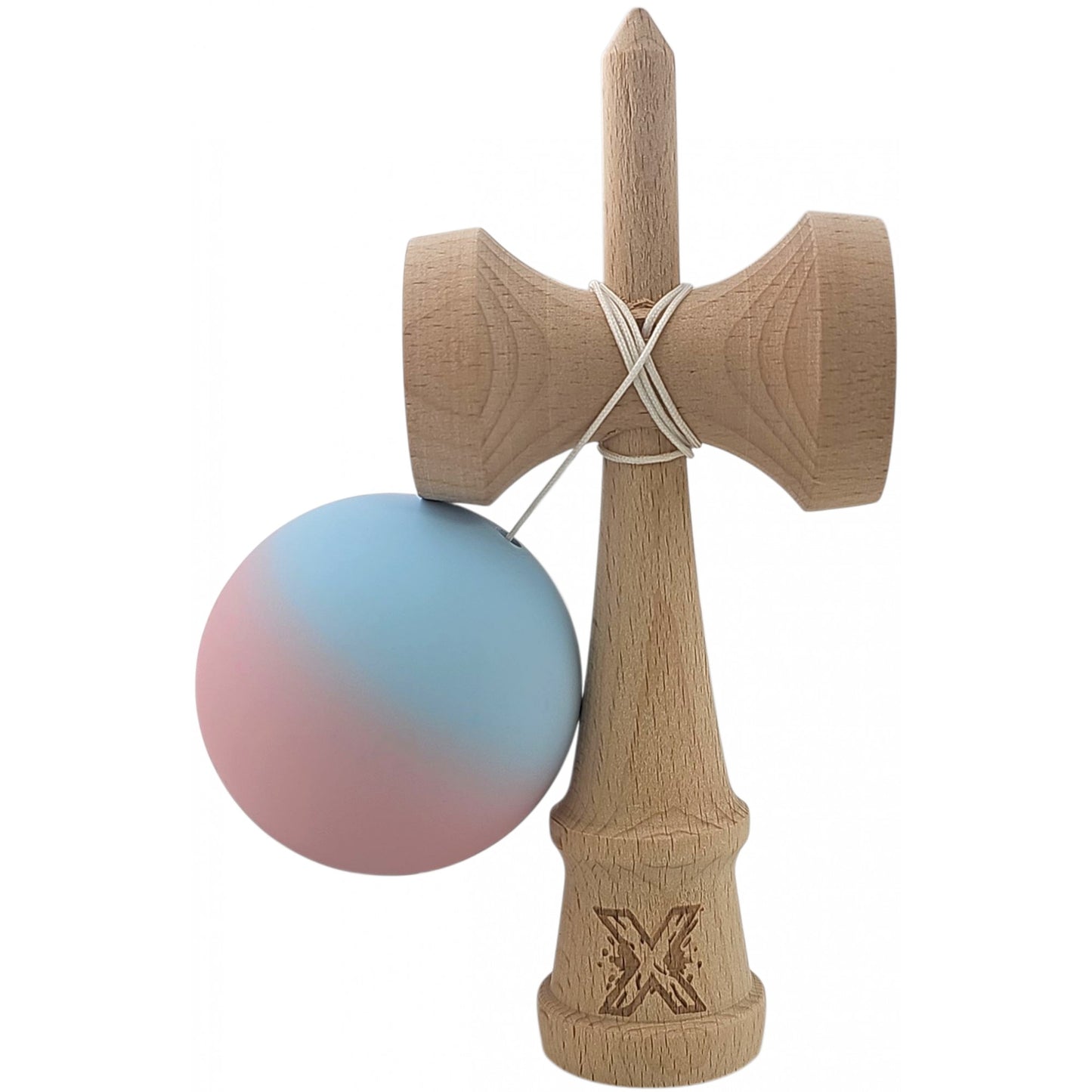 Kendama X Originala, Profesionala, Selexmo, din Lemn, Rubber Grip, 18 cm, Albastru/Lila