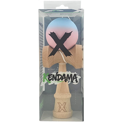 Kendama X Originala, Profesionala, Selexmo, din Lemn, Rubber Grip, 18 cm, Albastru/Lila