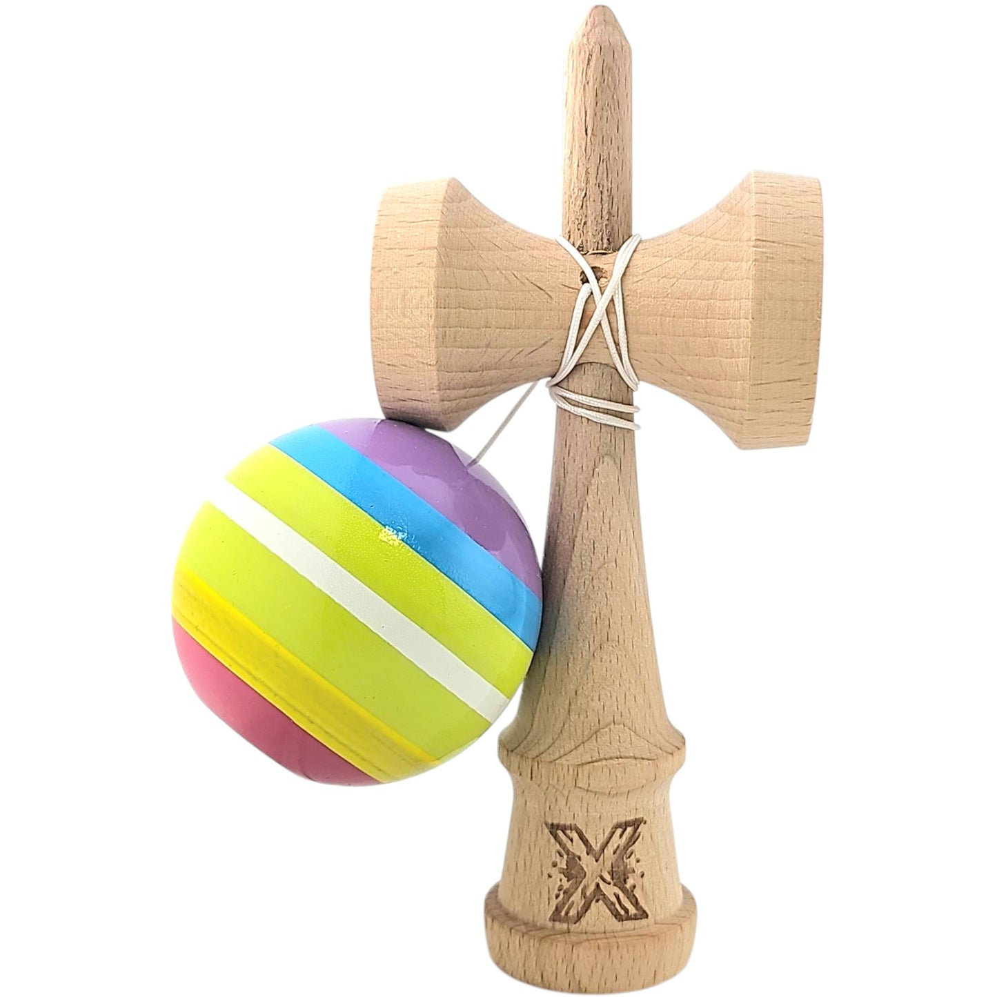 Kendama X Originala, Profesionala, Selexmo, din Lemn, Super Sticky, 18 cm, Multicolor