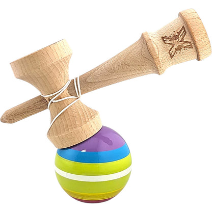 Kendama X Originala, Profesionala, Selexmo, din Lemn, Super Sticky, 18 cm, Multicolor