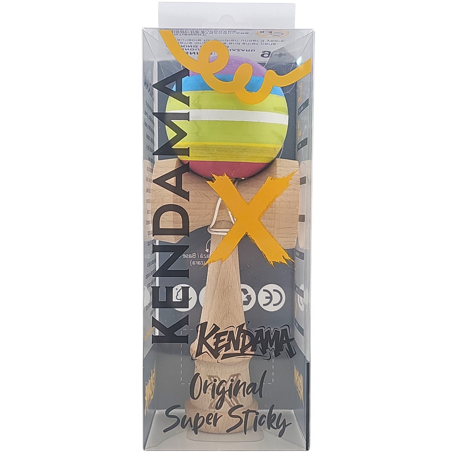 Kendama X Originala, Profesionala, Selexmo, din Lemn, Super Sticky, 18 cm, Multicolor