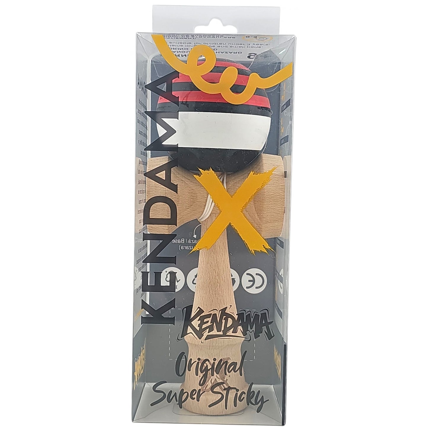 Kendama X Originala, Profesionala, Selexmo, din Lemn, Super Sticky, 18 cm, Rosu/Negru/Alb