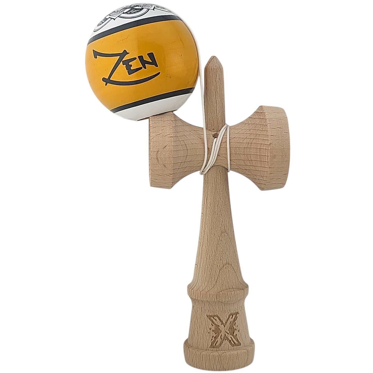 Kendama X Originala, Profesionala, Zen, Selexmo, din Lemn, Super Sticky, 18 cm, Auriu/Alb/Negu