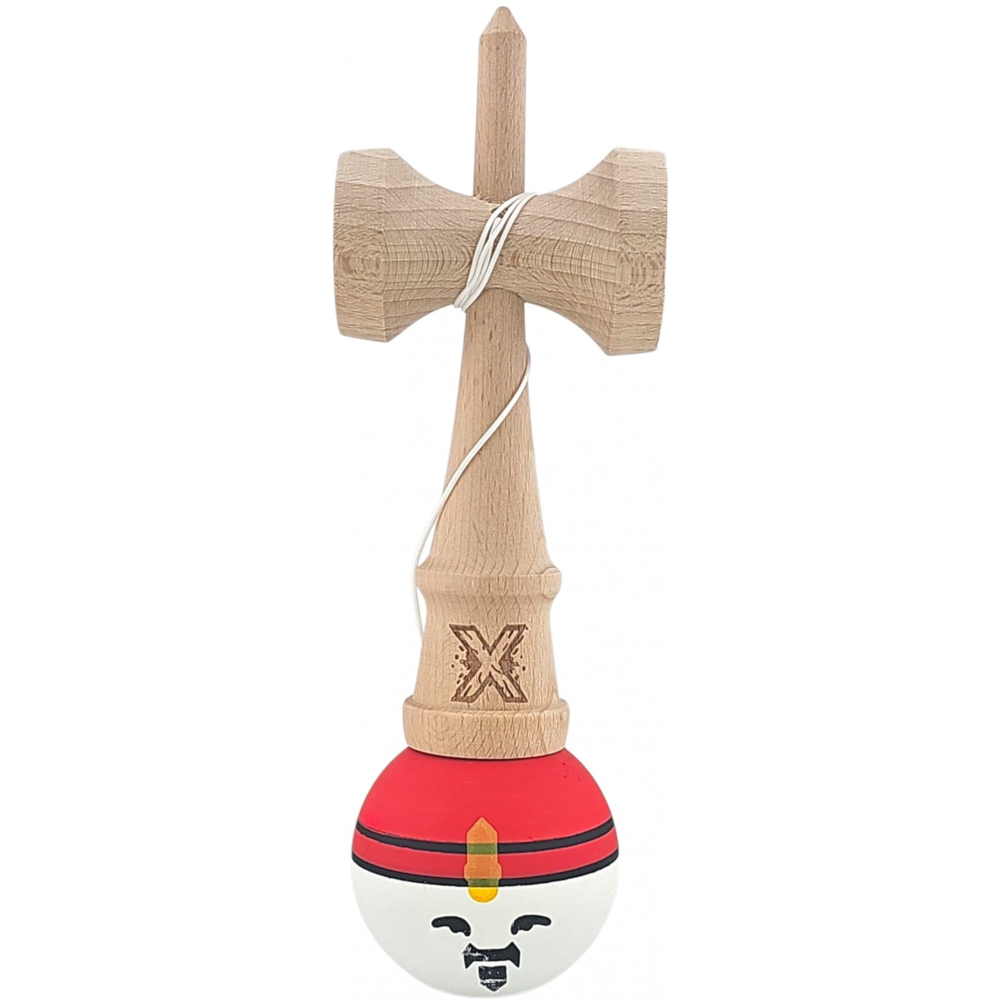 Kendama X Originala, Profesionala, Rege, Selexmo, din Lemn, 18 cm, Rosu/Alb/Galben